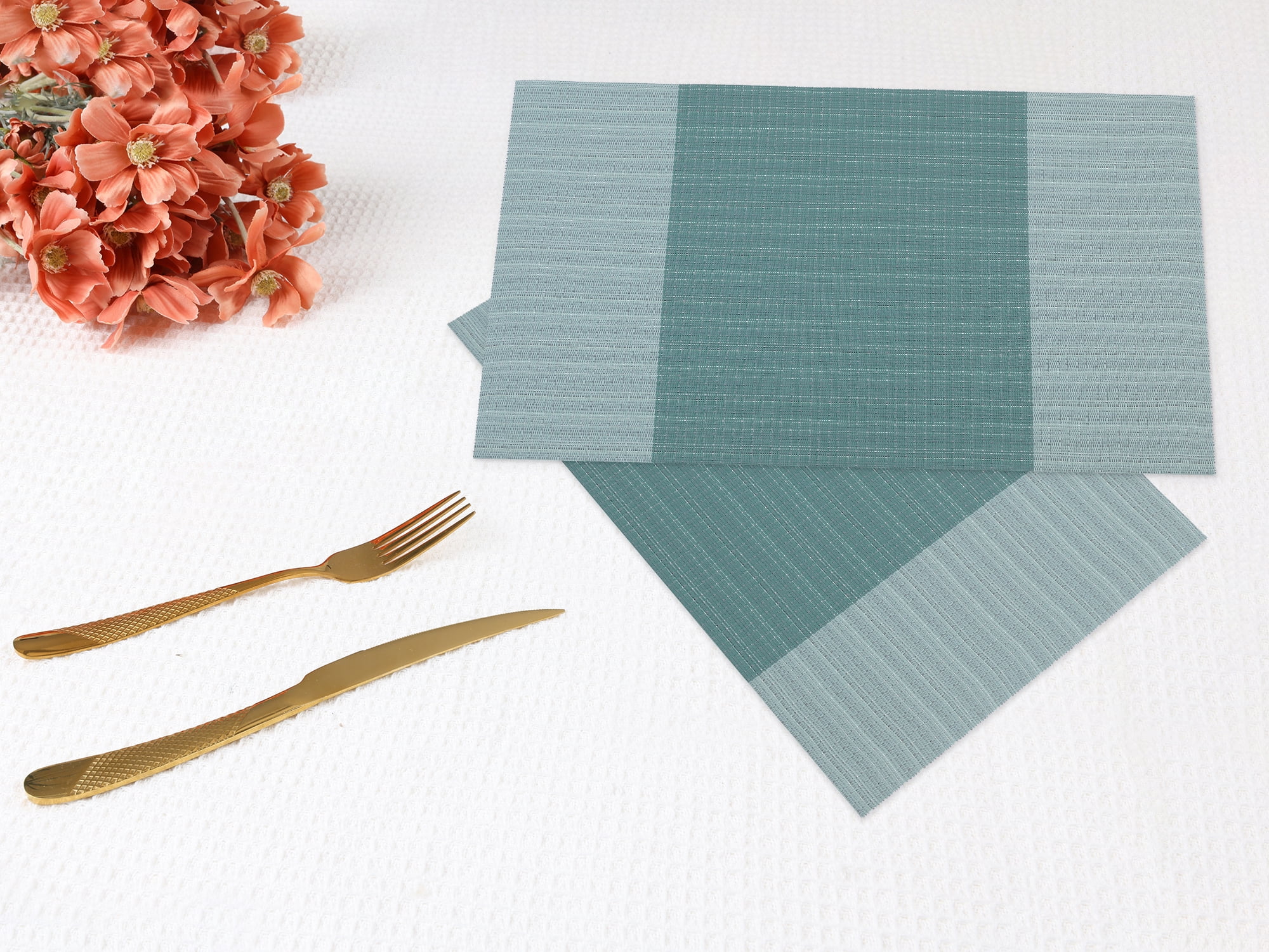 Unique Bargains Set of 6 Easy Clean Placemats for Kitchen Dining Table Decor Green