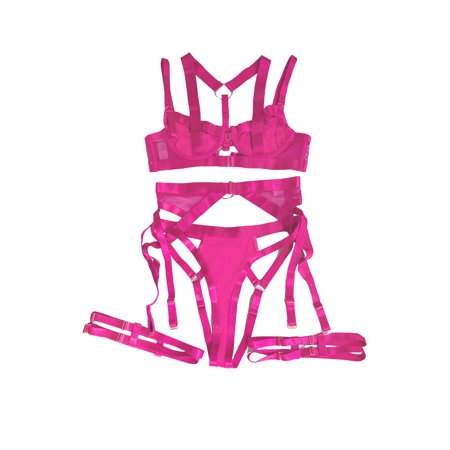 

Eloshman Ladies Bodysuit Deep V Neck Lingerie Set With Garter Belt Sheer Teddy Babydoll 3 Pieces Women Sexy Solid Color Transparent Lace Rose Red L