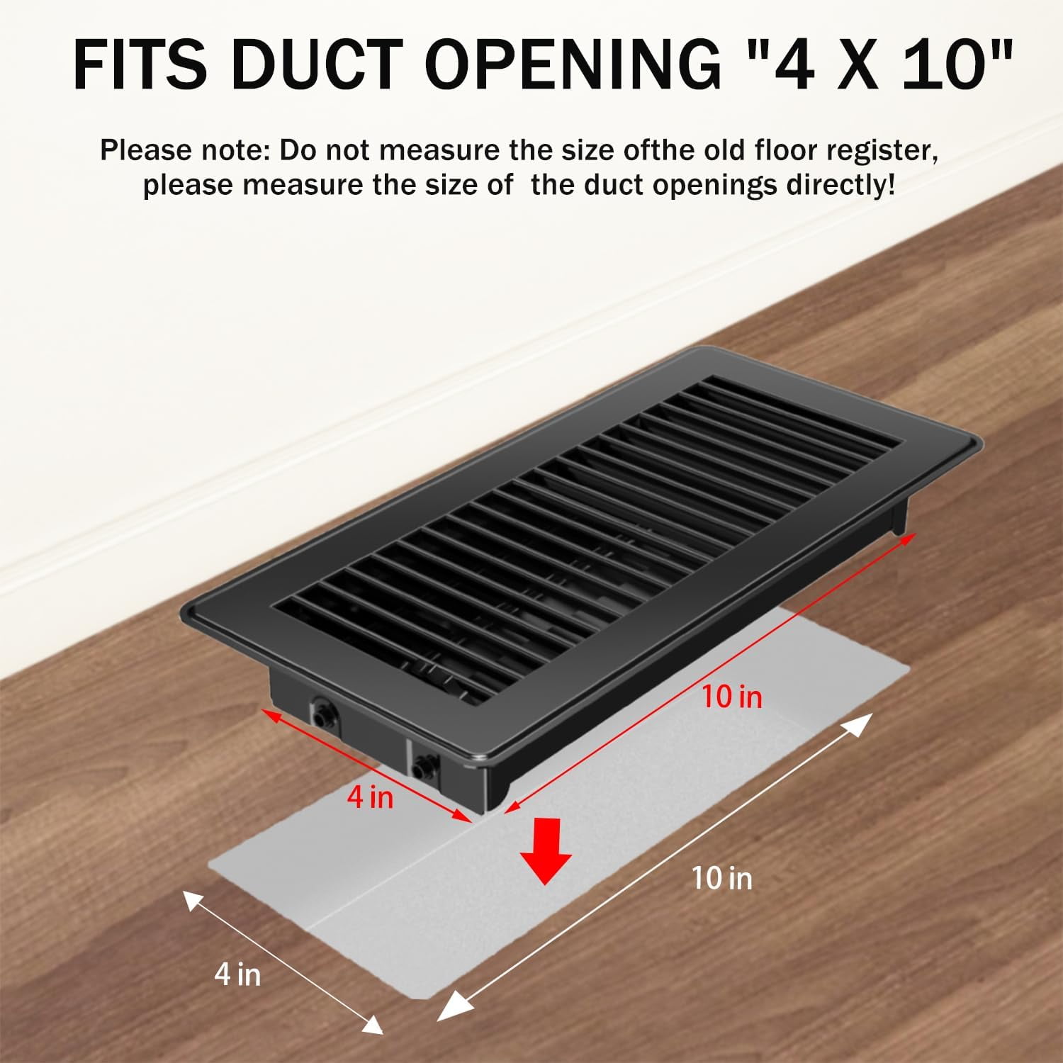 4"×10" Floor Register Heavy Duty Metal Floor Air Vent with Adjustable Knob Black Floor Vent Covers for Home Office Sidewall and Floor 3 Pack