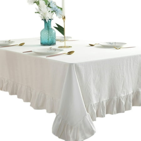 

YUTIPGER Rustic Vintage Flounces Ruffle Trim Tablecloth Washable Cotton Linen Rectangular Table Cover for Kitchen Farmhouse Wedding Banquet Tabletop Use