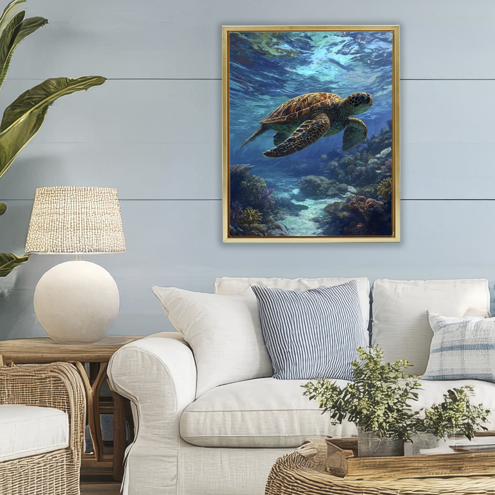 Stupell Industries Oceanic Adventurer Tortoise Gold Framed Floater Canvas Wall Art, design by Franklyn Gregory