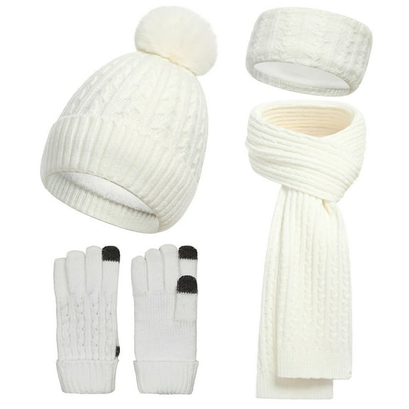 Sunvit-Panties Women and Men White Wool Winter Accessory Set - Warm Fleece-Lined Beanie, Scarf, Touchscreen Gloves & Headband, One Size Fits Most Adults,Size Free Size