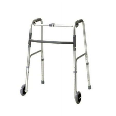 Folding 2-button walker, 3" wheels-glides, adult, 1 ea