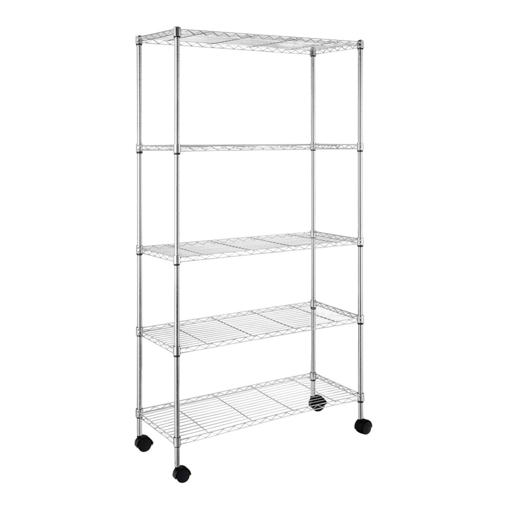 IVV 5-Tier Wire Shelving Unit on Wheels, Adjustable Heavy Duty Metal Storage Rack, Chrome-Plated Rolling Organizer for Kitchen, Laundry, Bathroom, Garage, Pantry, 35.4"L x 13.8"W x 65"H