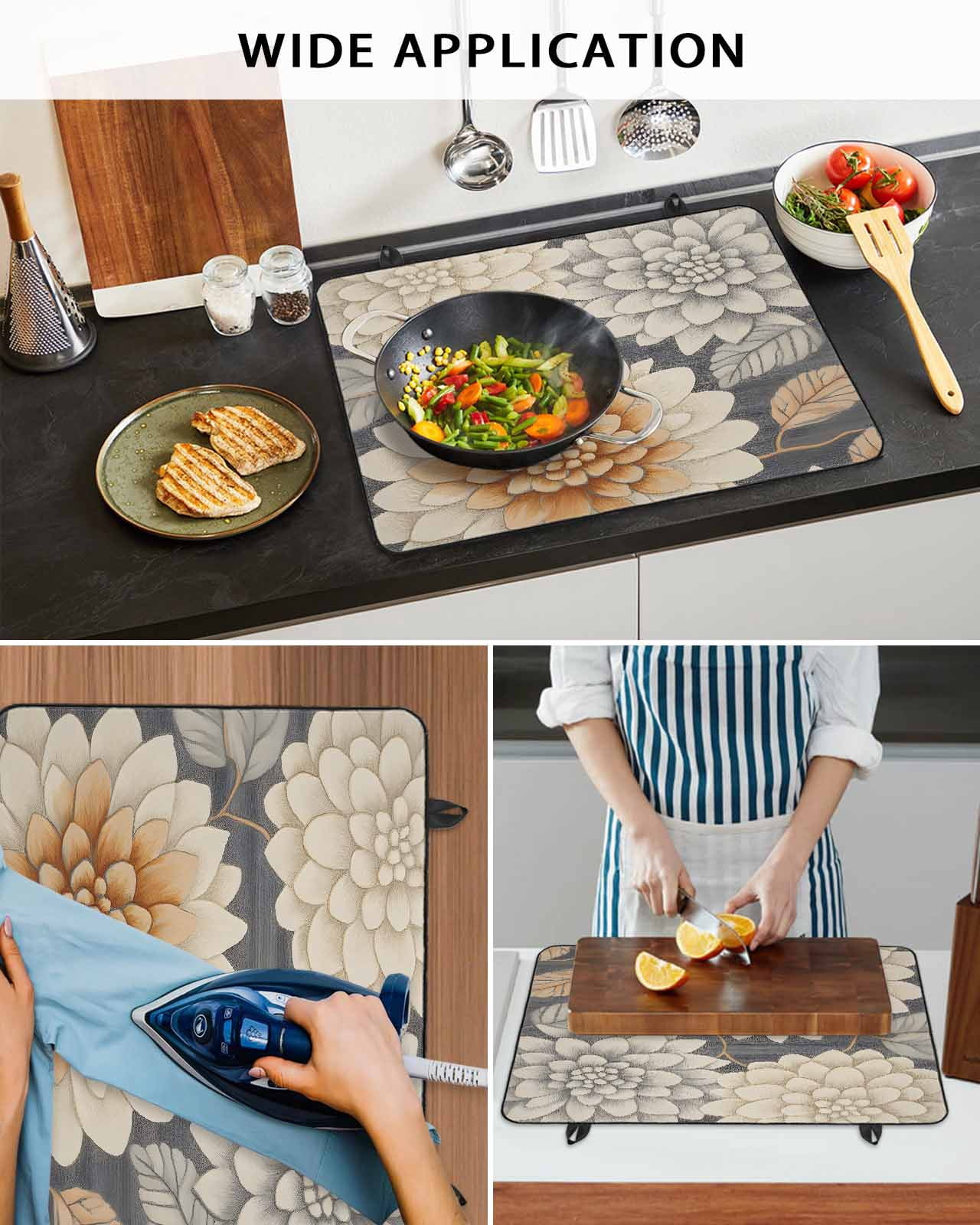 nqOlkjepod Large Induction Cooktop Protector Mat 24"x21", Burnt Orange Grey Flower Stove Top Covers for Electric Stove, Spring Floral Botanical Stove Burner Cover Mats, Glass Top Stove Cover