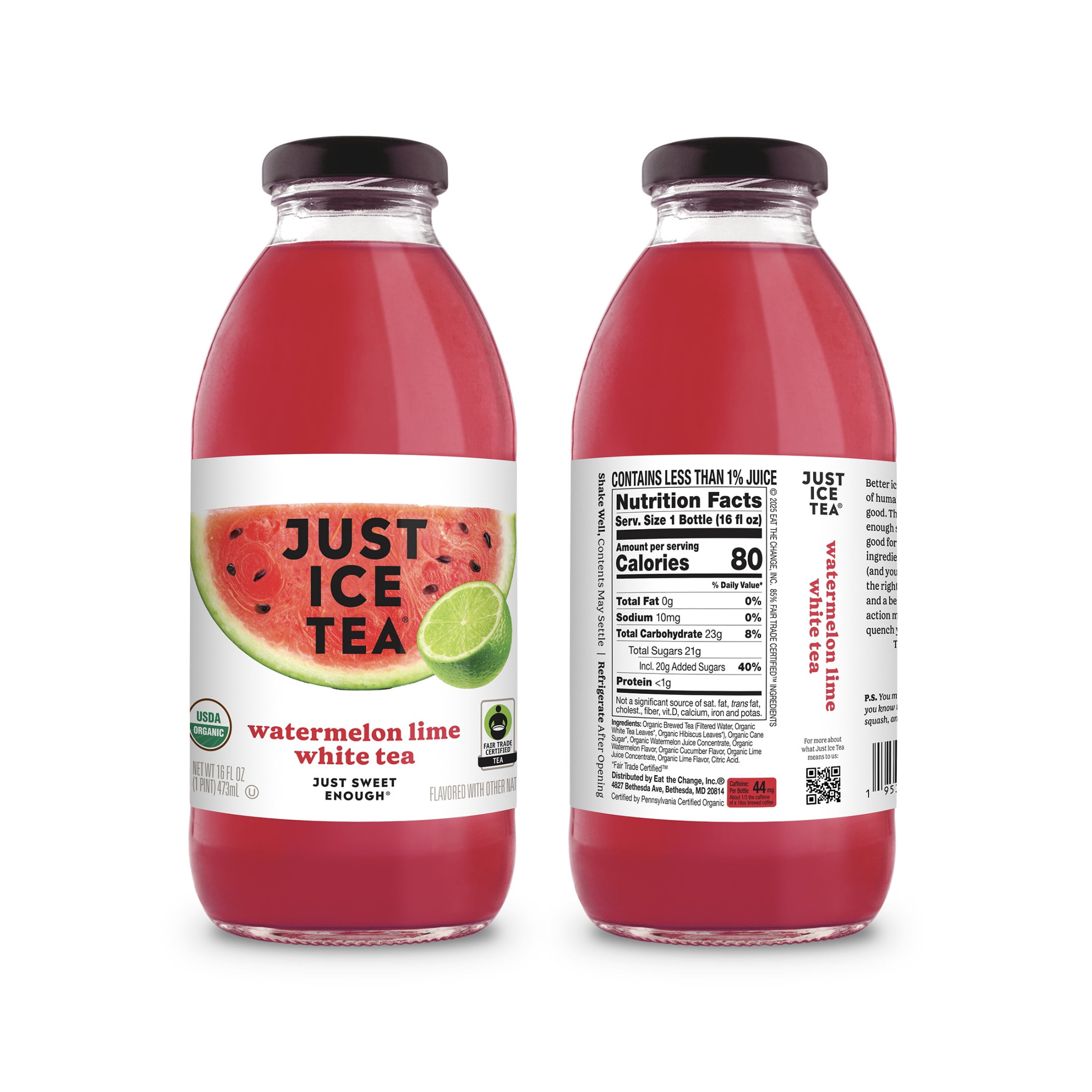 Just Ice Tea Watermelon Lime White Tea 16 fl oz glass