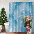 thumbnail image 4 of Shower Curtain 36"W x 78"L Christmas Cartoon Cat Xmas Sock Snowflake Blue Background Fabric Shower Curtains Set with Hooks Water Repellent Bathroom Curtains Machine Washable Bathroom Accessories, 4 of 9