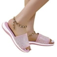 thumbnail image 4 of JeashCHAT Women's Slide Sandals Summer Ladies Rhinestone Slippers Casual Breathable Slip On Flat Sandals (Pink), 4 of 5