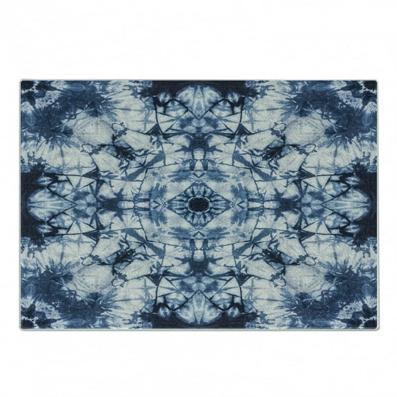 Psychedelic Cutting Board, Old Fashion Loose Unfold Motley Pattern with Inner Outer Form Design Print, Decorative Tempered Glass Cutting and Serving Board, Small Size, Indigo and Grey, by Ambesonne