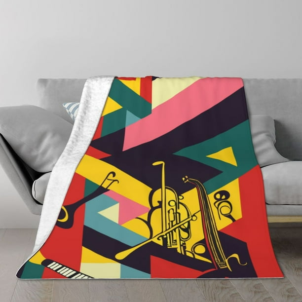 TEQUAN Double Layer Plush Bed Blanket, Abstract Jazz Notes Pattern Cozy