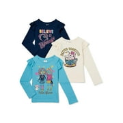 365 Kids From Garanimals Long Sleeve Graphic Ruffles Relaxed Fit T-Shirt (Big Girls or Little Girls) 3 Pack