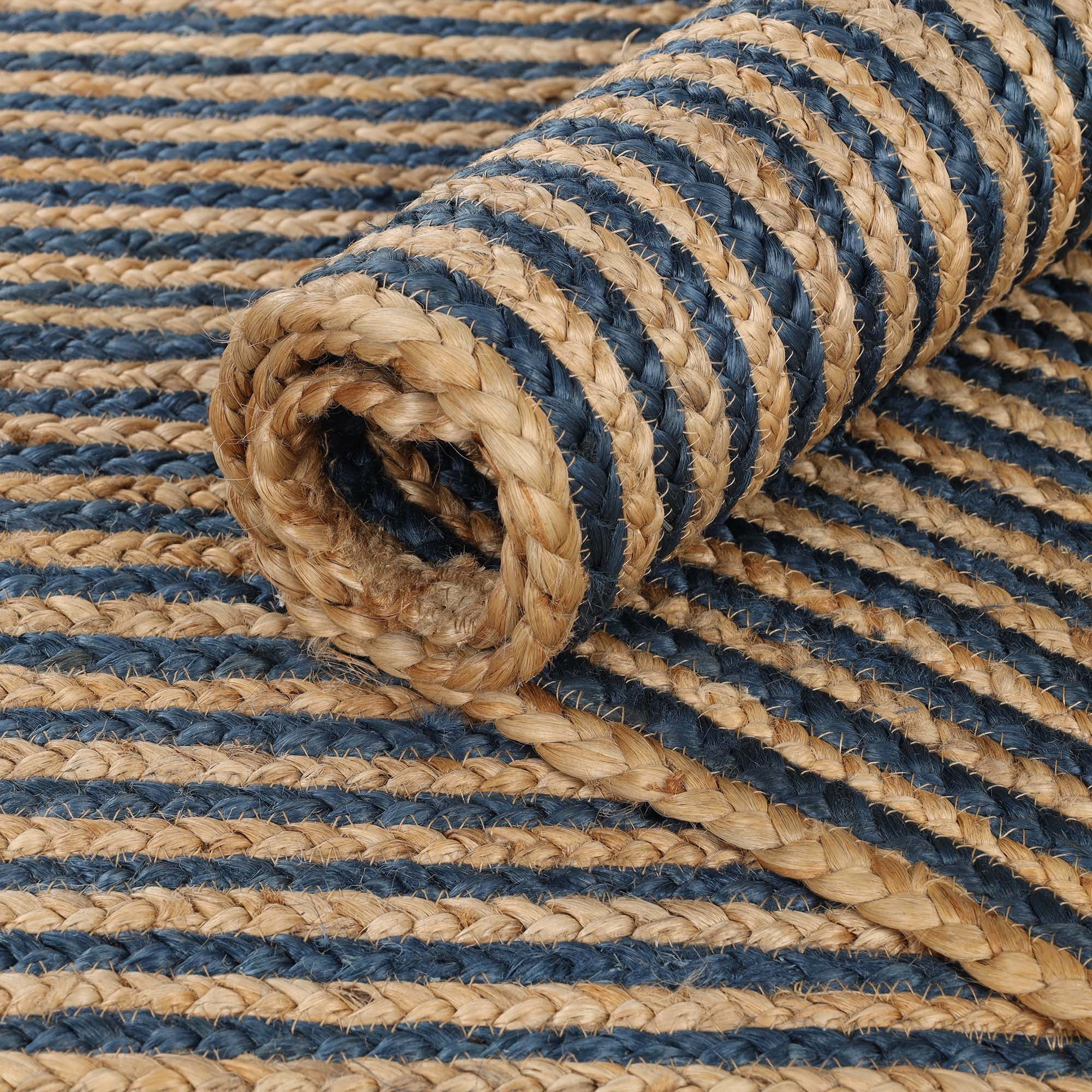 Superior Braided Jute Handwoven Indoor Outdoor Area Rug, 2'6" x 8', Navy Blue