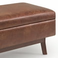 thumbnail image 3 of Owen 36 inch Wide Mid-Century Modern Small Rectangular Storage Ottoman in Distressed Saddle Brown Vegan Leather, 3 of 8