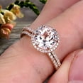 thumbnail image 3 of 1.75 Carat Round Morganite Bridal Set 10k Rose Gold Engagement Ring Halo Stacking Matching Band Promise Ring Anniversary Ring Surprisingly Ring, 3 of 5