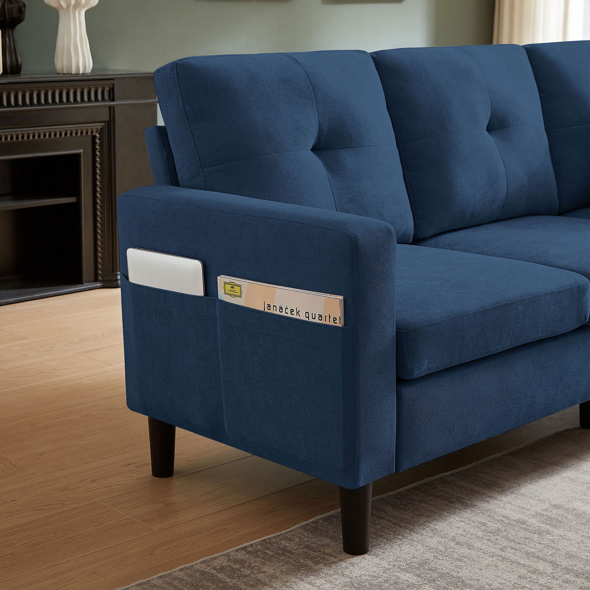 Pingliang Home Sectional Sofa with Storage Ottoman, Modern Couch with Footstool and Side Pockets,3 Seat L Shaped Couches for Living Room Apartment Office Studio