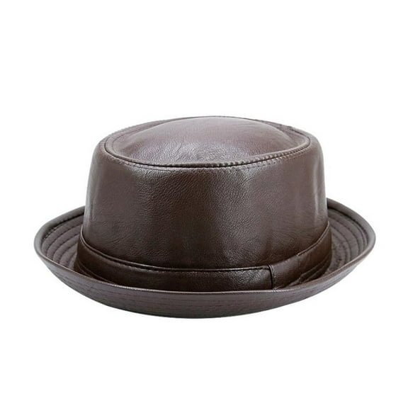 Men Fedora Cap Brown Women Casual Retro Jazz Hats Faux Leather Vintage Trilby Hat Sp-ring Autumn Classic Panama Cap