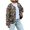 Coffee, variant on Women Crew Neck Leopard Print Open Front Lightweight Quilted Jacket Long Sleeve Outer Coat With Pockets 1pc S-XL True To Size