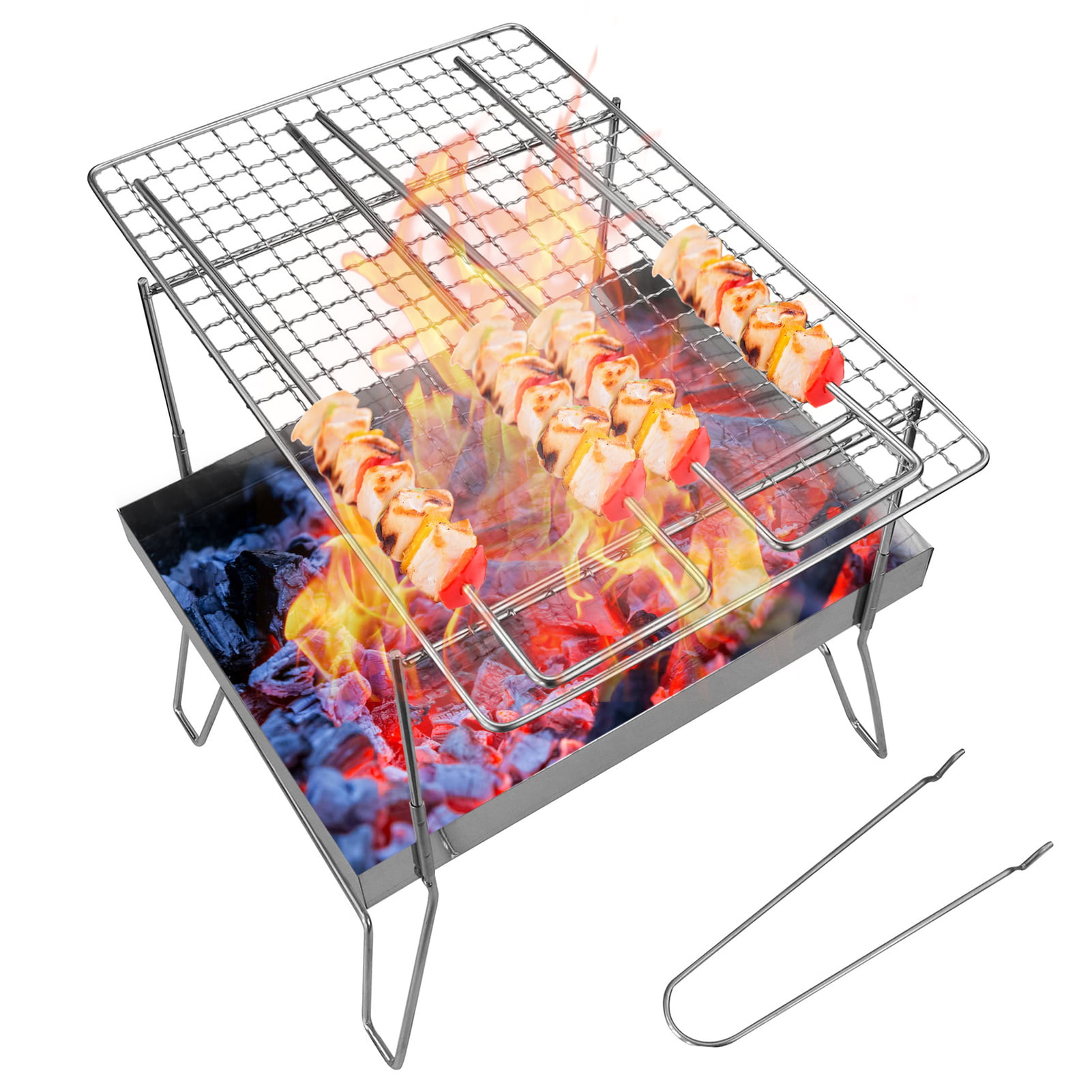 Portable Barbecue Grill Basket Grate Foldable Stainless Steel Camping Barbecue G 
