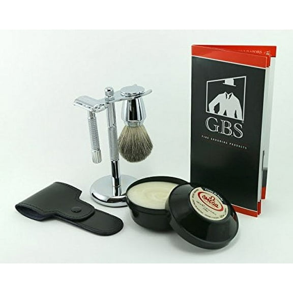 Men's Grooming Set with Omega Shaving Cream, Butterfly Double Edge Razor with...