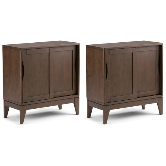 Simpli Home Harper Solid Wood 30 inch Storage Cabinet in Walnut Brown (Set of 2)