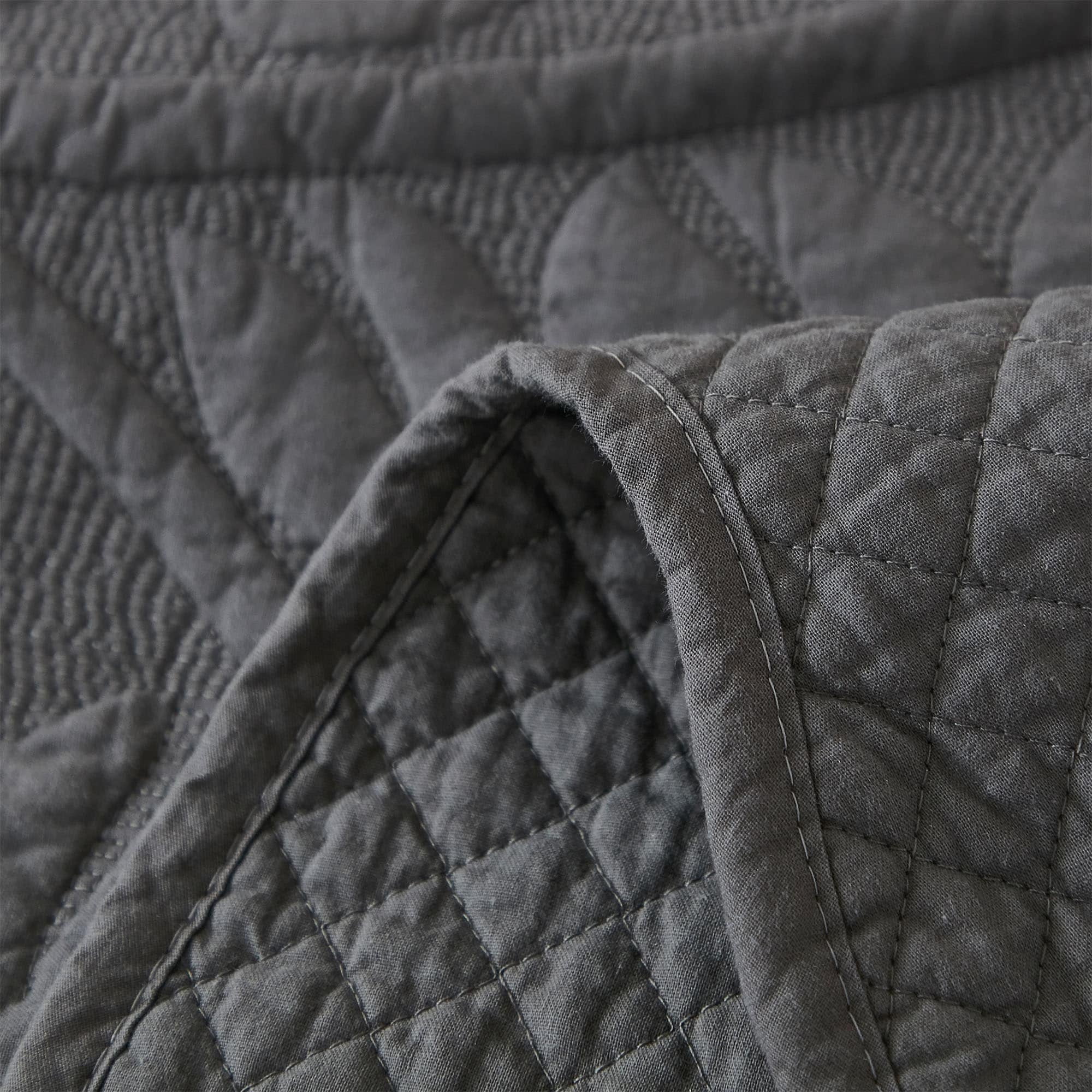 MarCielo  3 Piece Cotton Oversized Bedspread Quilt Set Tmonica Heather Grey - Queen