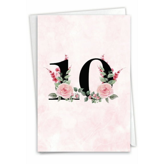 NobleWorks 10th Milestone Anniversary Greeting Card with 5 x 7 Inch Envelope (1 Card) Floral Couple 10 C10493MAG