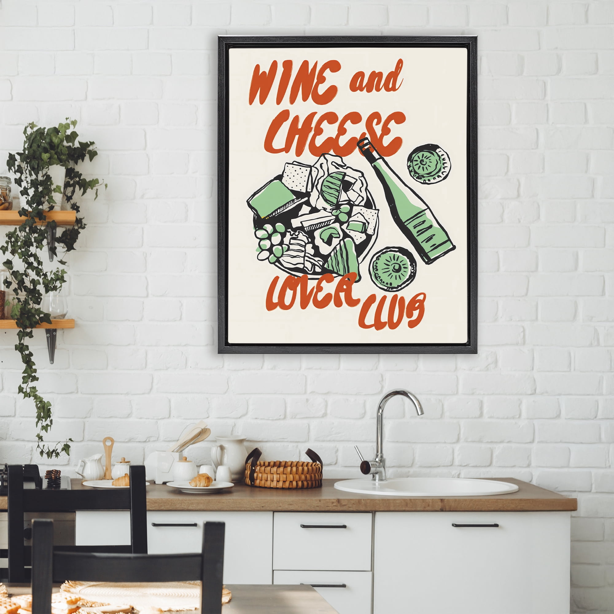 Stupell Industries Wine & Cheese Lover Club Black Framed Floater Canvas Wall Art, design by The Prints Vibe