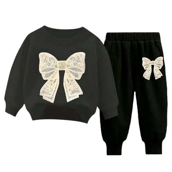 Mnyotv Toddler Baby Girl Fall Clothes Cute Bow Sweatshirt Flared Pants Girl Winter Outfits Size 5-6 Years