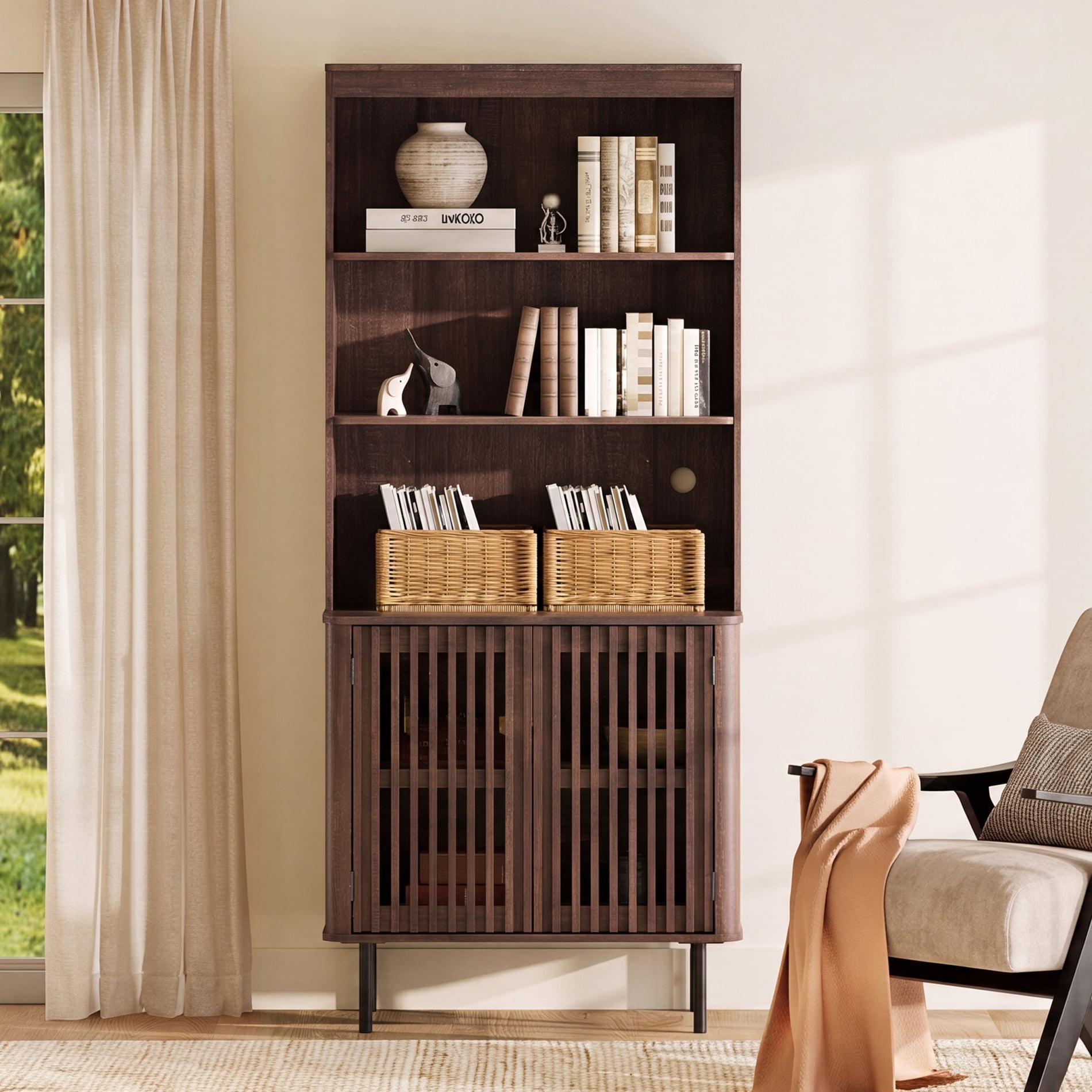 72.8" H X 31.5" W Kitchen Pantry Storage Cabinet, Push-to-open Door Kitchen Hutch With Adjustable Shelf, Walnut