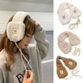 thumbnail image 2 of comerut Cartoon Bear Pattern Warm Earmuffs Women Girls Winter Outdoor Foldable Ear Warmer Lace-up Soft Furry Ear Covers, 2 of 8