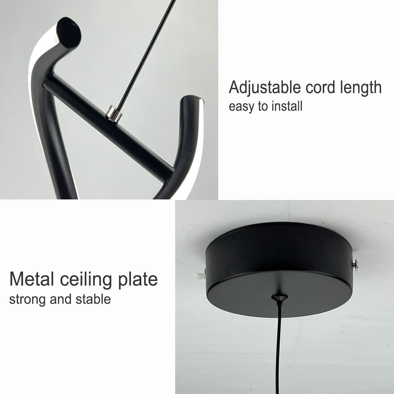 ADISUN Led Pendant Light Spiral Ceiling Lights Fixture Modern Hanging Lamp Adjustable Island Light Cool White Light for Living Room Bedroom Kitchen, Black