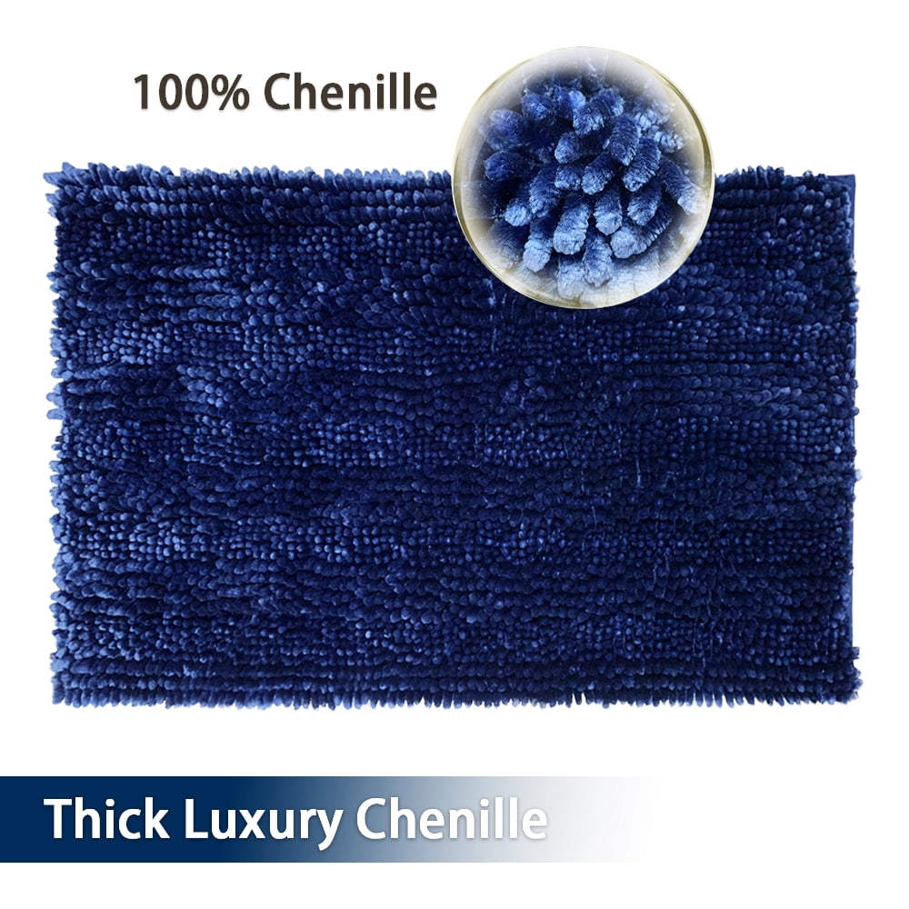 Civkor Bathroom Rugs, Bath Mats Set 2 Pieces Non Slip, 31x20 Plus 24x16Inch, Machine Washable, Soft Shiny Chenille and Quick Qry, Navy Blue