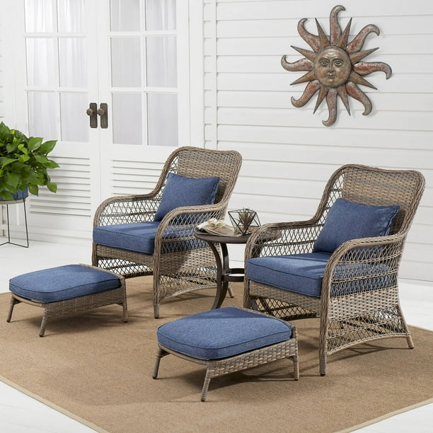 Better Homes & Gardens Auburn 5-Piece Wicker Patio Chat Set with Blue