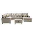 thumbnail image 3 of Pemberly Row Beige Fabric 7Pc Reversible Chaise Sectional Sofa Storage Ottoman, 3 of 11