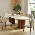 thumbnail image 2 of 71" Oval Dining Table for 6, Mid Century Modern Dining Table, Unique Faux Marble Dining Table with Solid Wood Legs, Farmhouse Kitchen Table for Dining Room (Table Only), 2 of 6