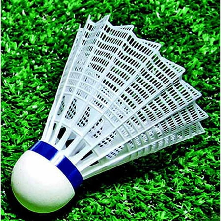 Sportime Nylon Medium Speed Badminton Shuttlecock Set, White with Blue Band, Set of