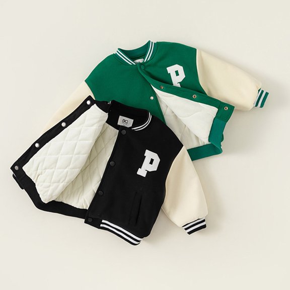 KYAIGUO Kids Boys Girls Baseball Jackets Toddler Everyday Casual School Cotton Fall Winter Clothing 1-8T Padded Thickened Baseball Coats