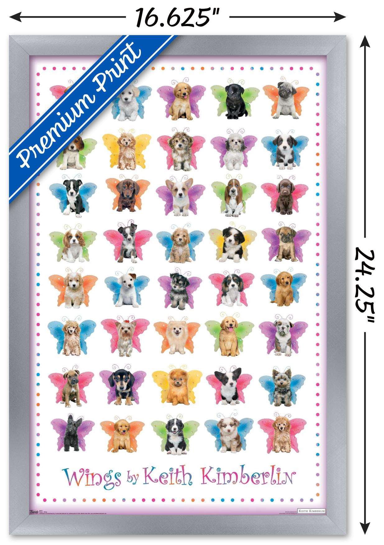 Keith Kimberlin - Puppies with Butterfly Wings Wall Poster, 14.725" x 22.375", Framed