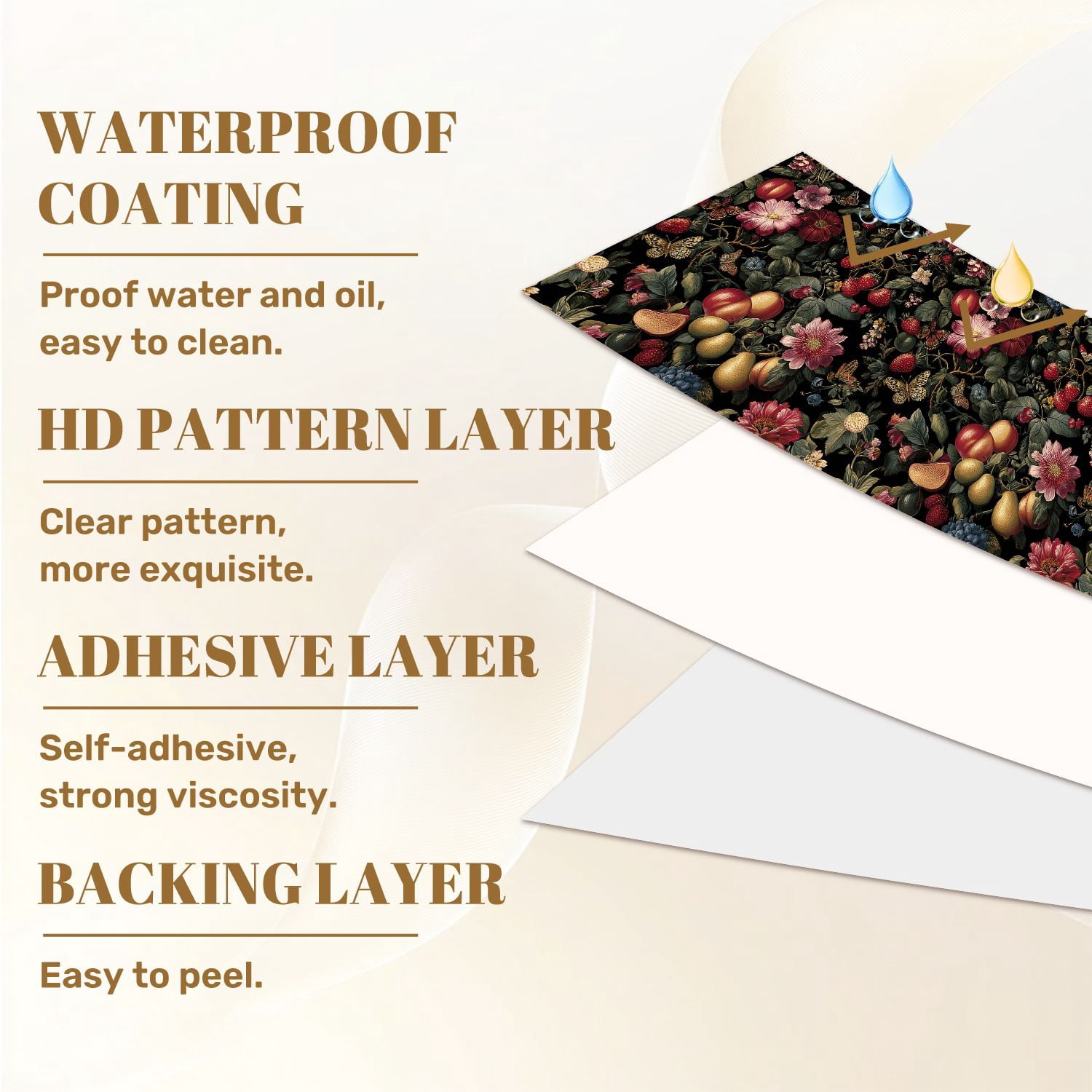 Peel and Stick Wallpaper Floral Botanical Vintage Flowers Fruits Butterflies Dark Wall Mural 23.6in x 9.8ft Self Adhesive Removable Wall Paper Renter Friendly Wallpaper for Nursery Bedroom Cabinets