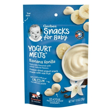 Gerber Snacks for Baby Yogurt Melts Banana Vanilla Freeze Dried Yogurt, 1 oz Bag (7 Pack)