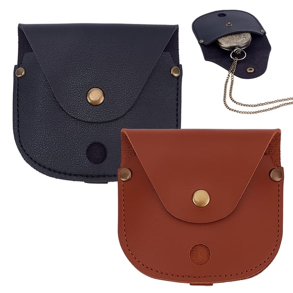 2pcs Leather Pocket Watch Pouch Classic Watch Case 3.7x3.5inch Protective Bag Watch Holder Carry Case Compass Pouch Storage Case with Clasp