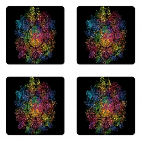 

Psychedelic Coaster Set of 4 Colorful Mandala Pattern Cosmos Universe Graphic Print Square Hardboard Gloss Coasters Standard Size Multicolor by Ambesonne