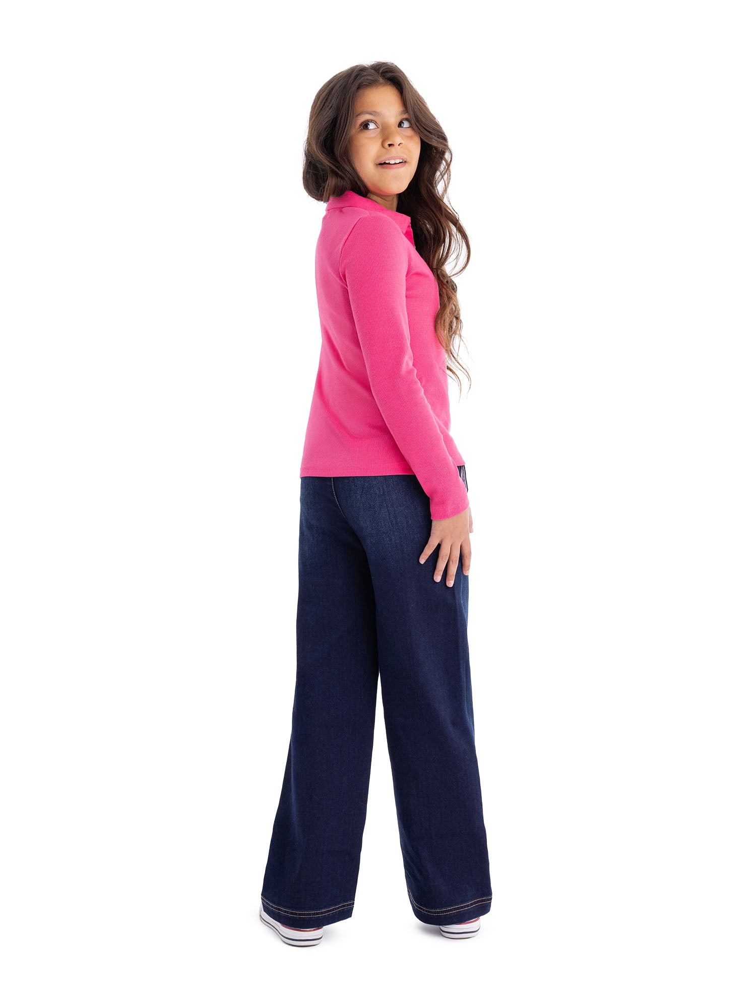 U.S. Polo Assn. Girls Long Sleeve Collared Top, Sizes 4-18