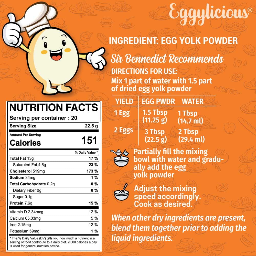 Eggylicious Egg Yolk Powder, Dried Natural Protein Powder, Made from Fresh Eggs, Pasteurized 1lbs (16oz)