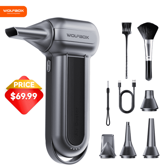 WOLFBOX Electric Air Duster,150000 RPM Super Power Cordless Compressed Air Duster Mini Blower for Keyboard,PC,Home Cleaning Outdoor,Car Cleaning,Black