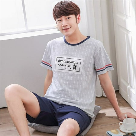 

QWZNDZGR Summer Men Pyjamas Short Sleeved Cotton Cartoon Pajamas Set Casual Sleepwear Pyjamas Night Suits Pijamas Plus Size 3XL Homewear