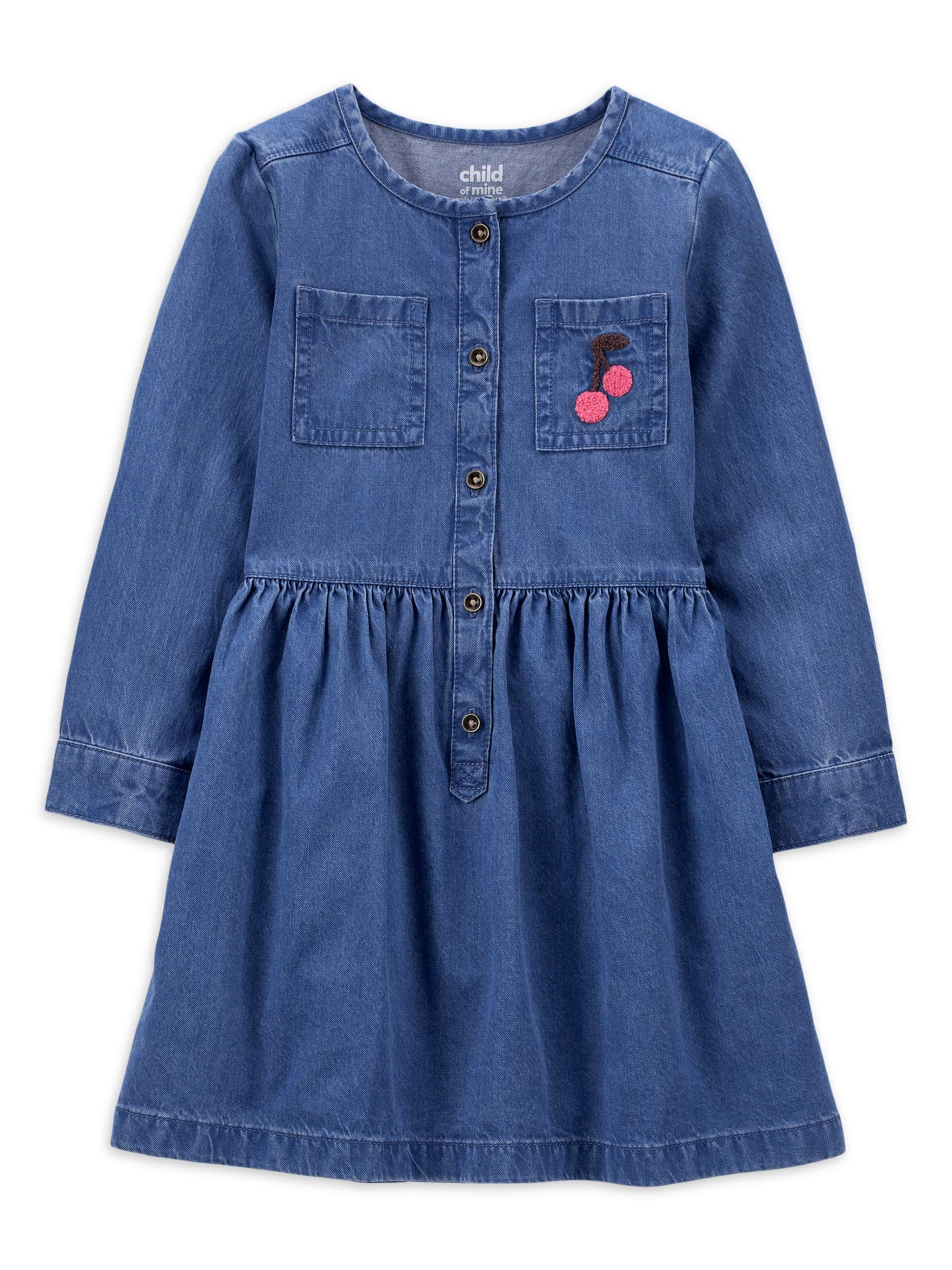 Carter's Child of Mine Baby \u0026 Toddler Girls Long Sleeve Chambray Dress (Sizes 12m-5t), Infant Girl's, Size: 2T, Blue