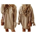 thumbnail image 3 of Women'S Cable Knit Casual Long Sleeve Loose Crew Neck Pullover Mini Sweater Dress Fall Winter Outfits Khaki M, 3 of 6