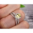 thumbnail image 2 of 10k White Gold 2.75 Carat 8x6mm Oval Cut Champagne Diamond Moissanite Engagement Rings With Twisted Wedding Band Diamonds Halo Design, 2 of 5