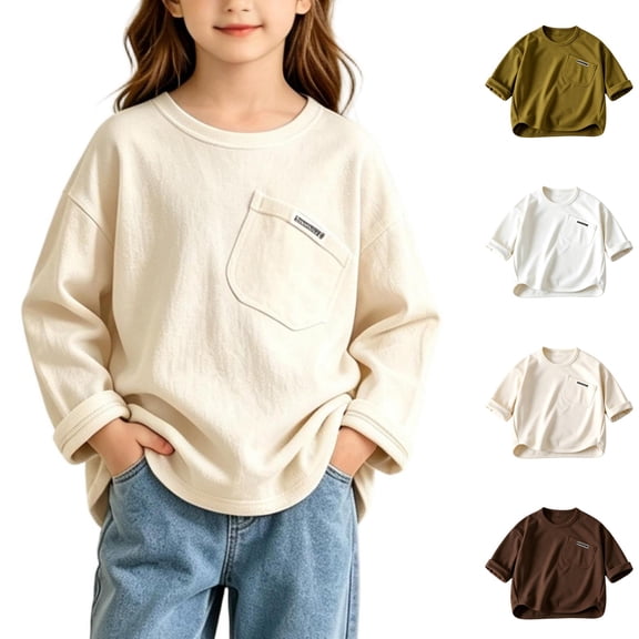 LIaqionyy Girls Boys Long Sleeve Shirts Stretchy Crew Neck Casual Tops Undershirt Base Layer Tees Shirt for Kids